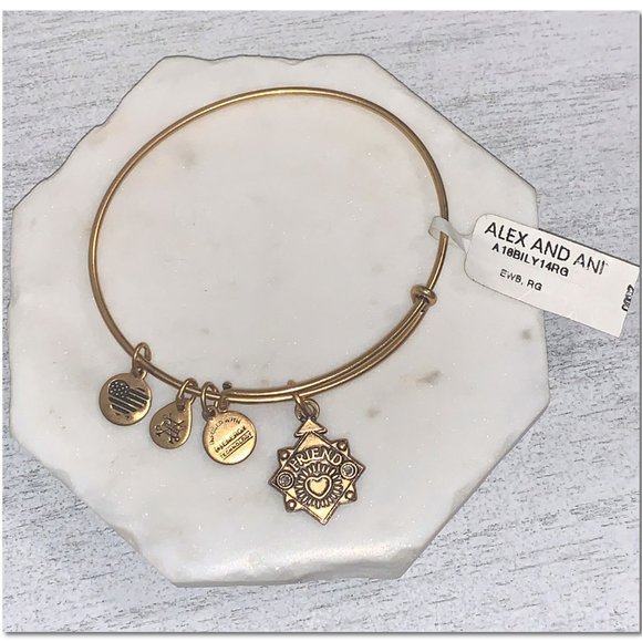 Alex and Ani Friend Charm Bangle Bracelet Gold Because I Love You Friend Tag - Picture 2 of 5
